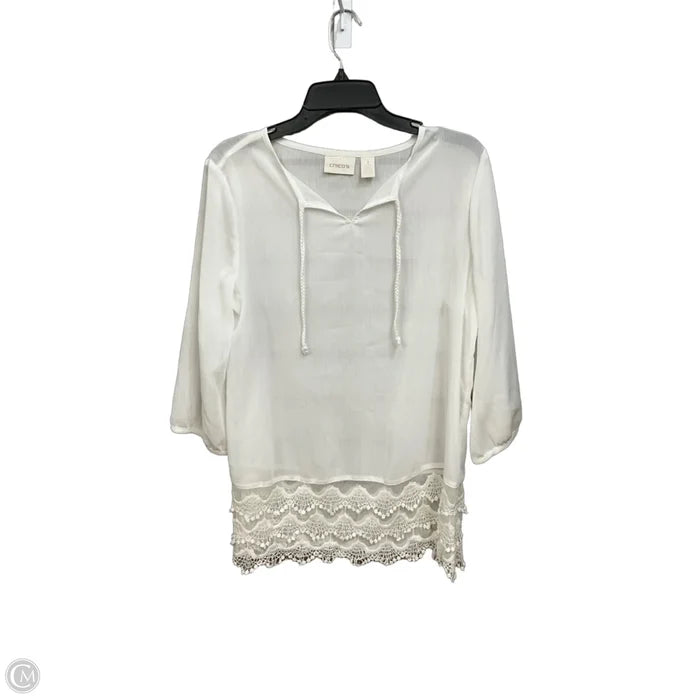 Top 3/4 Sleeve By Chicos In White, Size: M