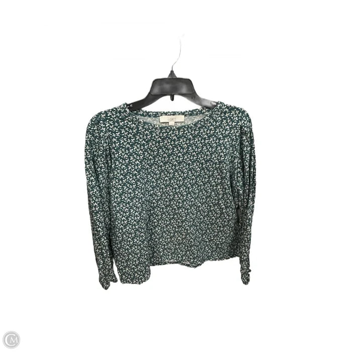 Top Long Sleeve By Loft In Green & White, Size: L