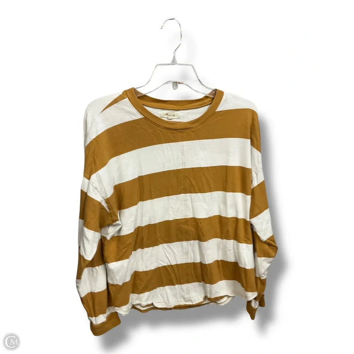 Top Long Sleeve By Madewell In Tan & White, Size: L