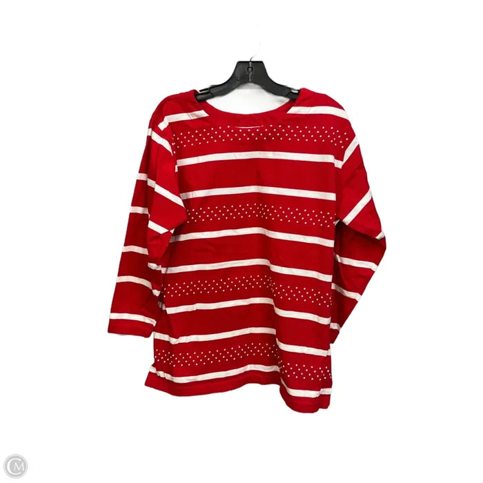 Top Long Sleeve By Talbots In Red & White, Size: M