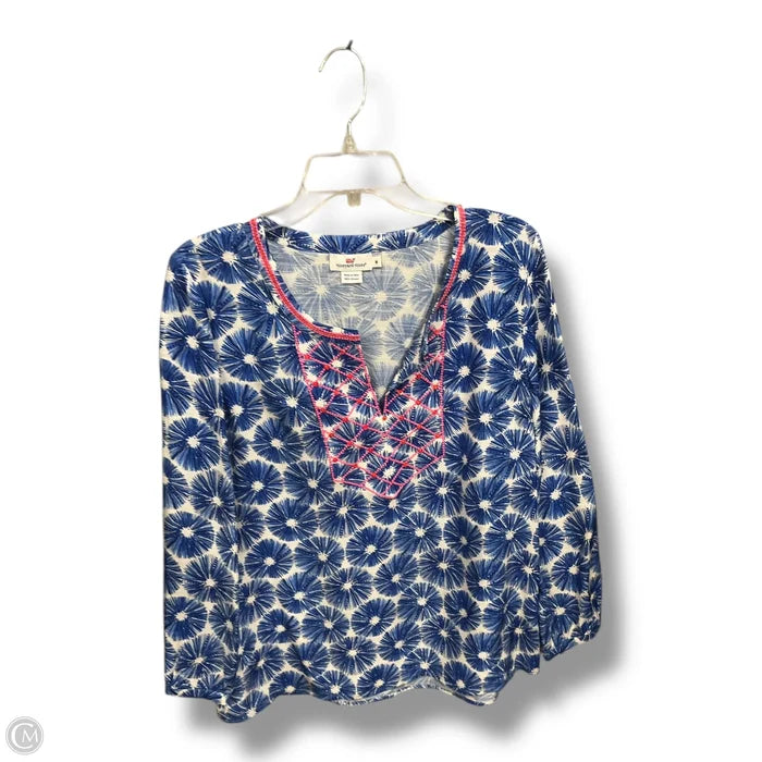 Top Long Sleeve By Vineyard Vines In Blue & White, Size: M