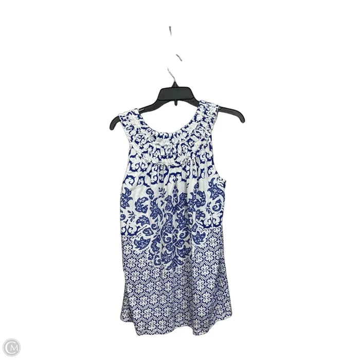 Top Sleeveless By Cato In Blue & White, Size: L
