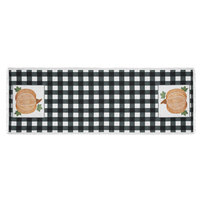 VHC Brands Annie Black Check Buffalo Plaid Pumpkin Harvest Table Runner Farmhouse Fall Holiday Kitchen Dining Home Decor, 12x36 Inches