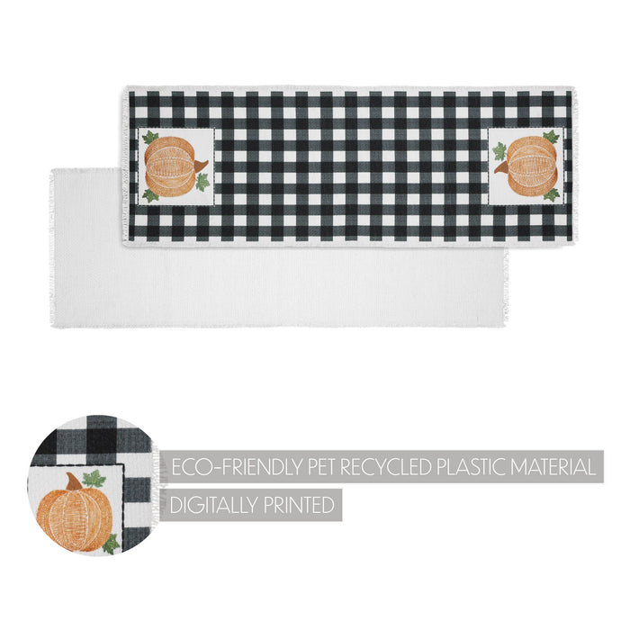 VHC Brands Annie Black Check Buffalo Plaid Pumpkin Harvest Table Runner Farmhouse Fall Holiday Kitchen Dining Home Decor, 12x36 Inches