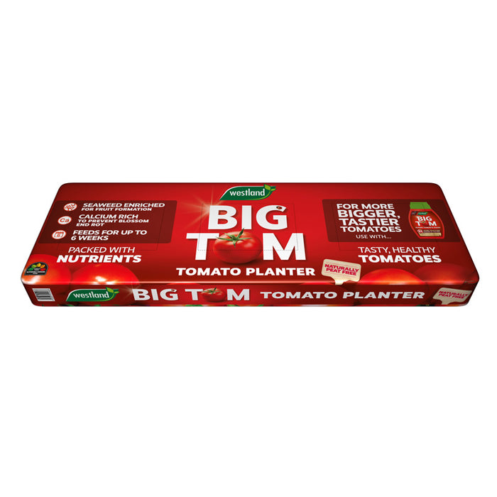 Westland Big Tom peat-free tomato planter, 50 litre bag printed in red with tomato imagery and planting guide lines