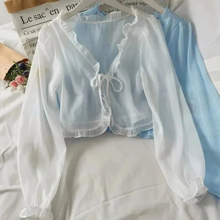 Women Thin Casual Lace Bow Summer Sun Protection Clothes Female Cardigan Shirt Clothing Tops Blouse For Woman - Chrissy's Eye