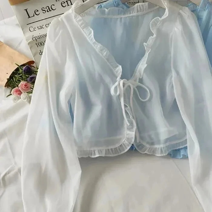 Women Thin Casual Lace Bow Summer Sun Protection Clothes Female Cardigan Shirt Clothing Tops Blouse For Woman - Chrissy's Eye
