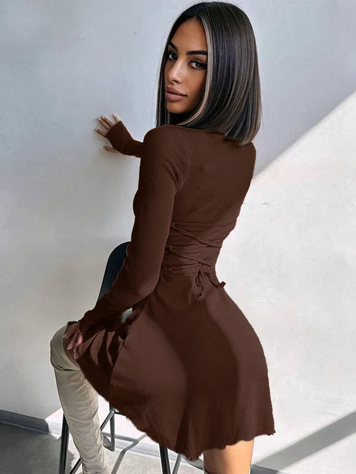 Women's Sexy Club Long Sleeve Mini Bodycon Dress Suitable For Nightclub, Family Party, Vacation, Leisure - Chrissy's Eye