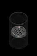Sleek, cylindrical cannabis concentrate vaporizer device with a perforated heating coil visible inside.
